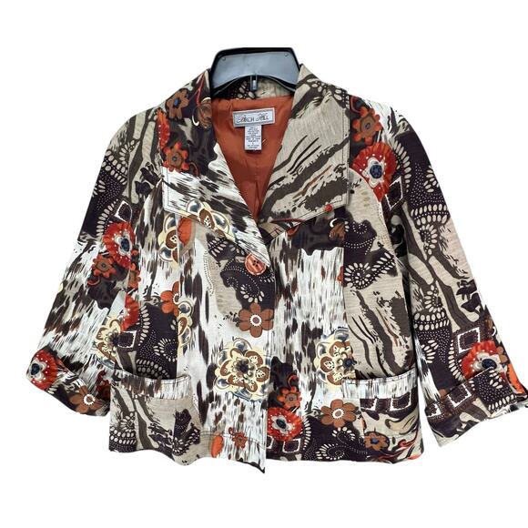 Birch Hill Vintage Blazer Jacket Womens L Brown Silk Blend 3/4 Boho Art To Wear - Picture 1 of 15